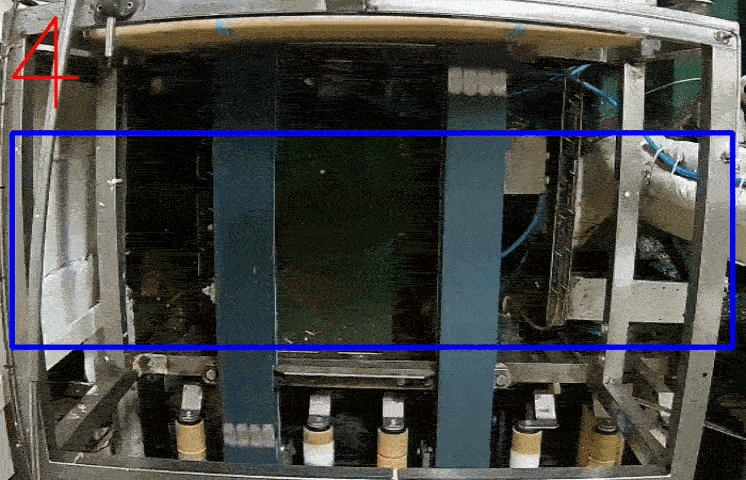 Video counter detecting boxes of frozen fish inside the blue counting zone and adding each one to the running tally